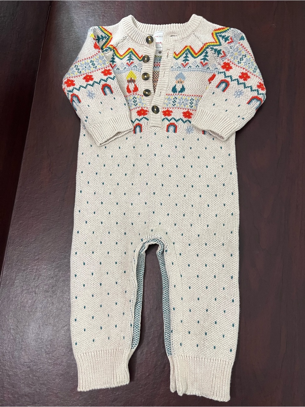 Hanna Andersson Cream Knit One-Piece with Multicolor Fair Isle